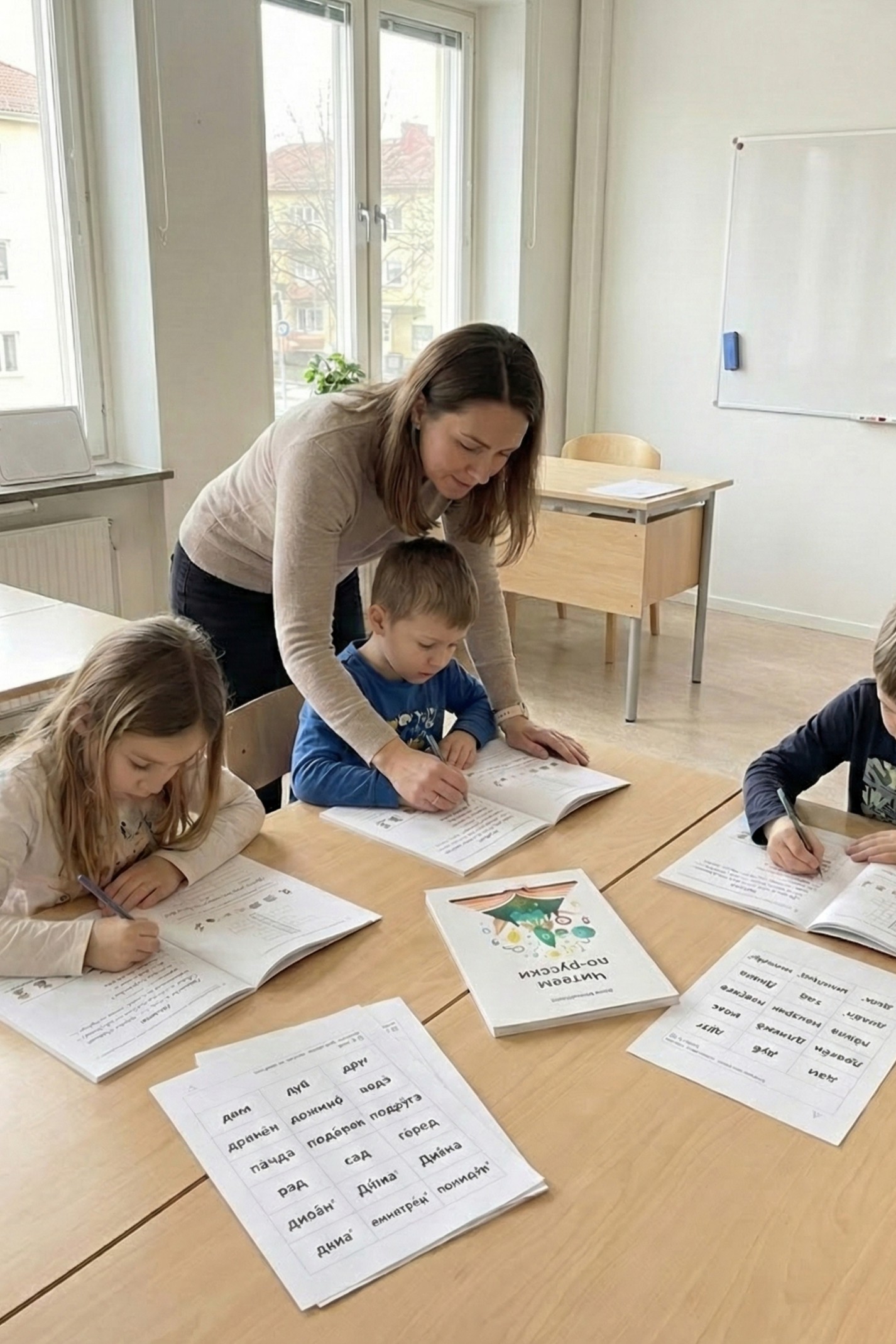 Flicka jobbar med lärare